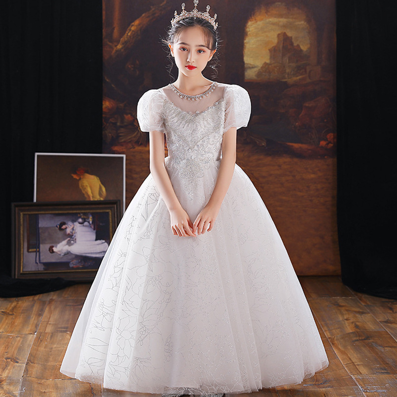 女大童主持人服装洋气生日宴会公主裙中学生朗诵钢琴演奏晚礼服女