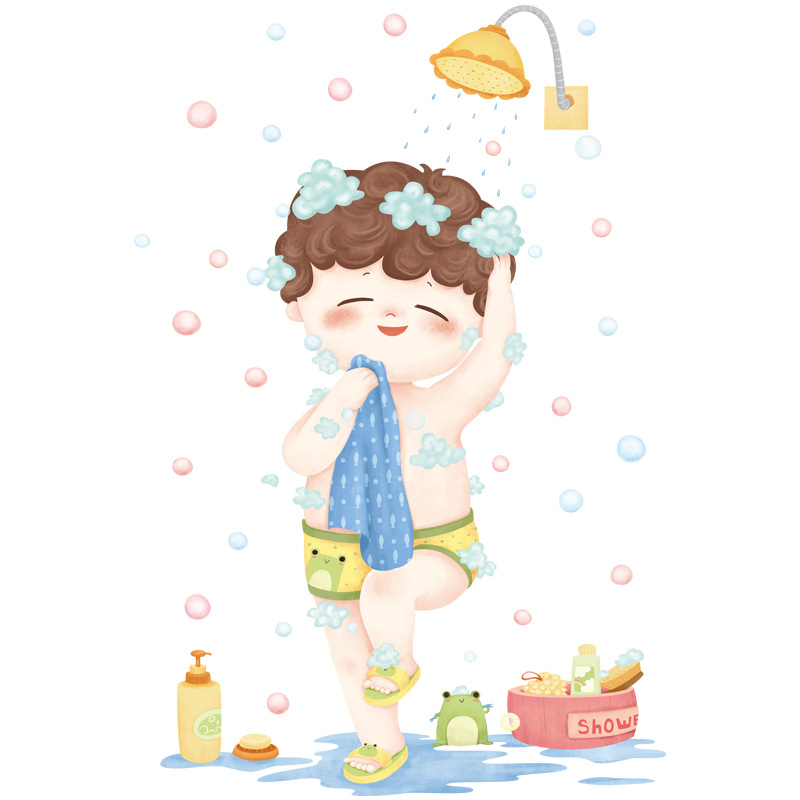 可移除墙贴花纸浴室卫生间瓷砖宝宝洗澡卡通可爱男孩自粘防水寝室