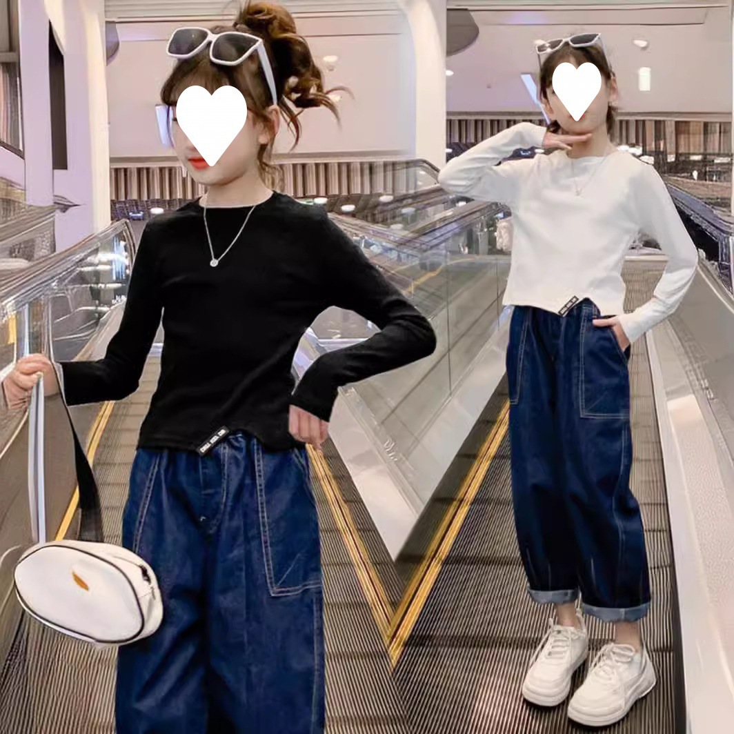 女童短款t恤2024春秋新款儿童大童洋气女孩长袖薄款春装季打时尚