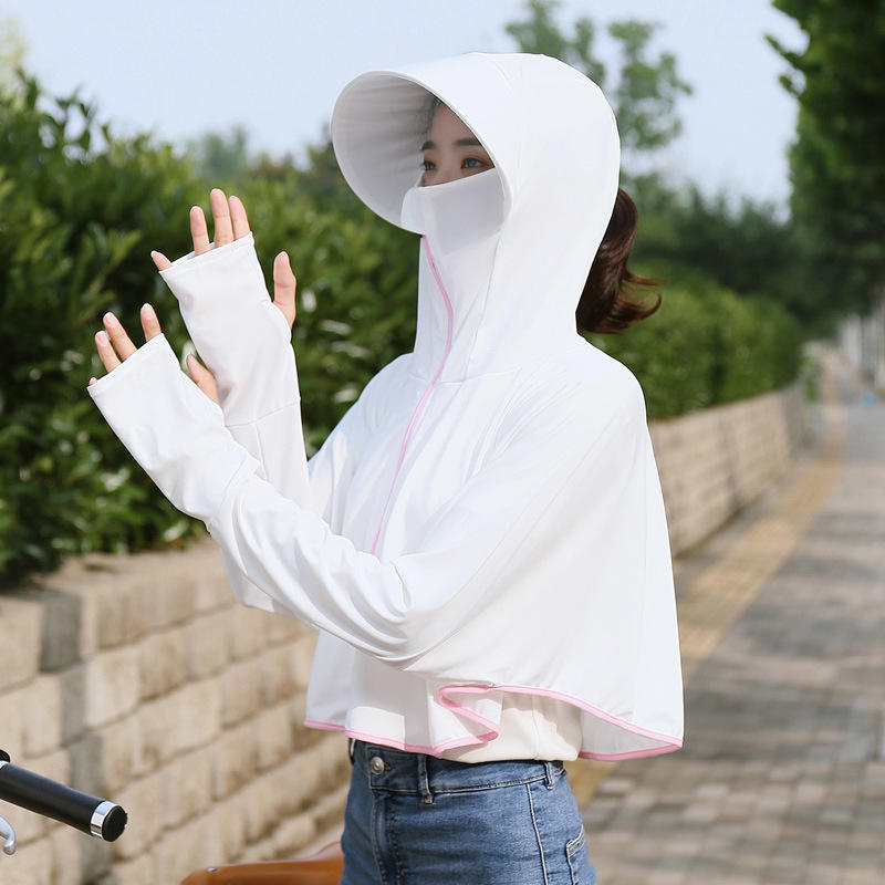夏季防紫外线冰丝防晒衣骑行斗篷防晒衣遮阳速干披肩大檐帽防晒服