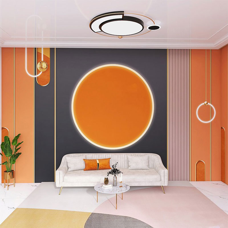 感爱马仕橙拼色墙纸时尚网红女装服装店拍照直播间背景墙布3d