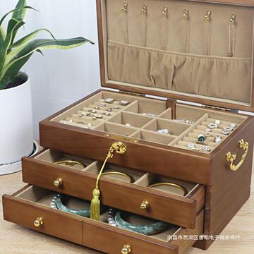 实木首饰盒带锁木质大容量复古珠宝项链饰品首饰收纳盒中国风