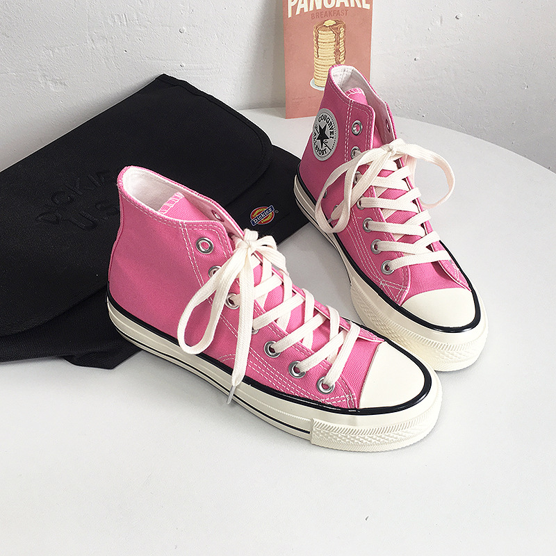 1970s骚粉色高帮帆布鞋女ulzzang韩版学生软妹可爱潮流百搭板鞋女