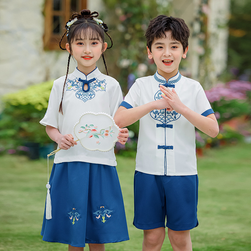 中国风夏季汉服毕业照班服儿童表演服幼儿园园服学生校服套装