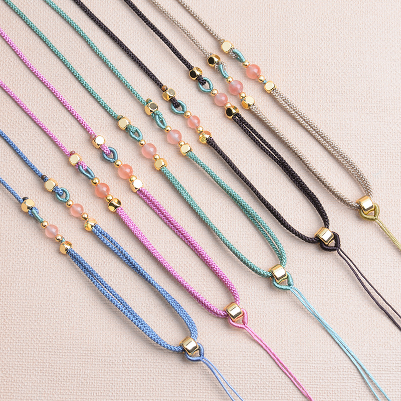 diy手工编织翡翠玉坠挂绳女士玉佩水晶玛瑙毛衣链黑咖男款挂脖绳