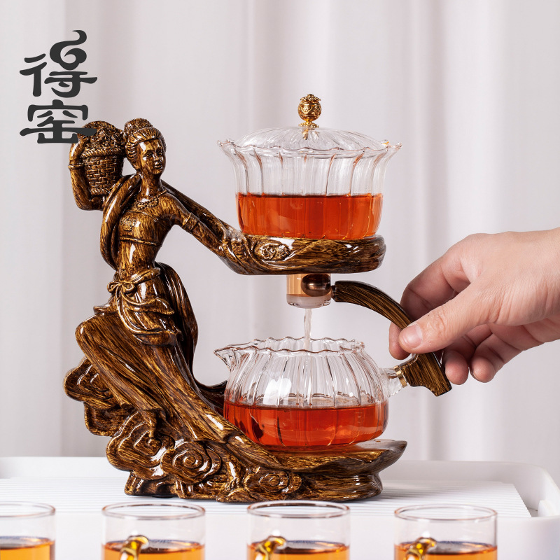 Fairy Loose Flower Automatic Tea Set Glass Lazy Kung Fu Set Home Office Visitor Creative Tea Set