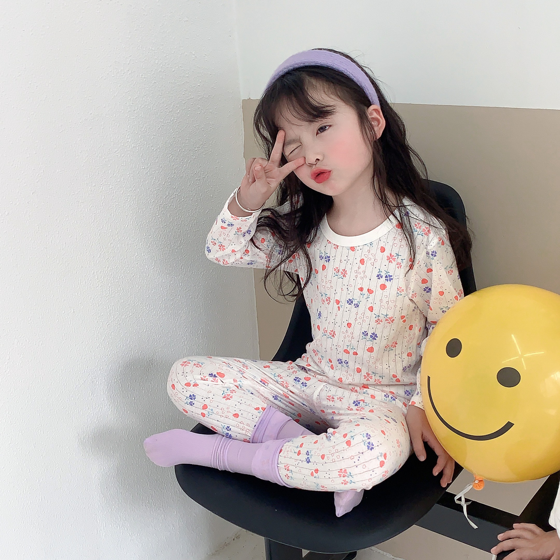 儿童长袖空调服男孩夏季薄款纯棉睡衣男女童套装中大童女孩家居服