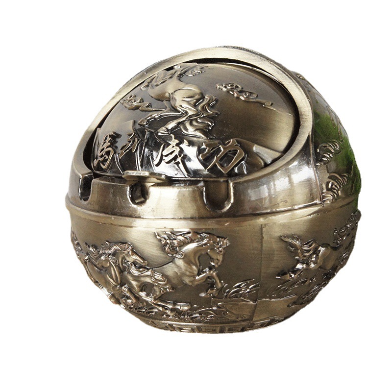 Spherical Win Instant Success Large Exhibition with Lid Hongtu Huxiao Mountain and River Ashtray Metal Manufacturing Texture Windproof and Smoke Proof
