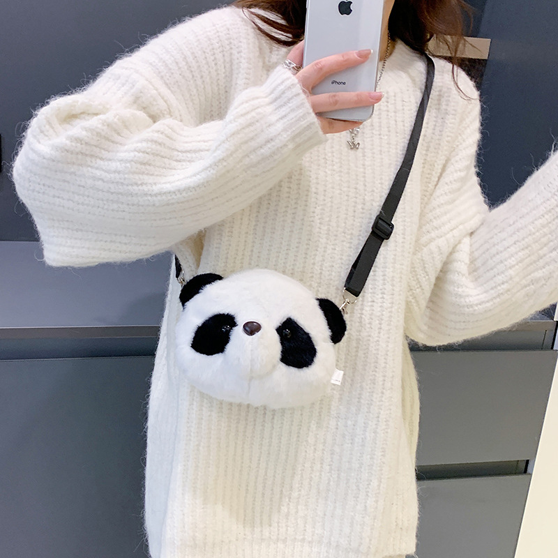 Cute National Treasure Panda Doll Female Shoulder Bag Crane Machines Gift Panda Bag Wholesale Cartoon Plush Crossbody Bag