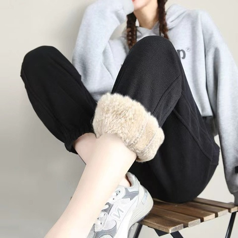 Fleece-Lined Thick Track Pants Women's Autumn and Winter 2022 New Loose Casual Pants Cashmere Sweater Tide