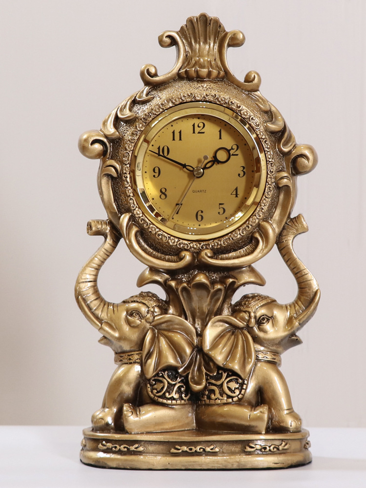 小象时钟客厅摆放大象钟表台式家用座钟欧式复古摆件摆钟轻奢