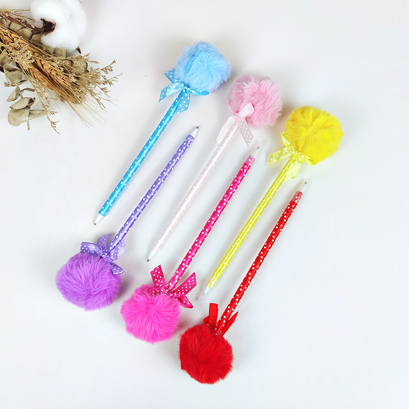 Girl Heart Cute Ball Ballpoint Pen Venonat Decoration Pompom Pen Creative Children Learning Gift Learning Stationery