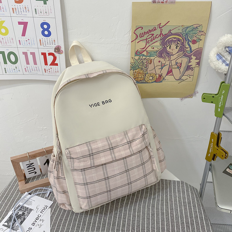 2021 New Junior High School Literary Style Plaid Backpack Sweet Fresh Trendy School Bag Backpack for Women