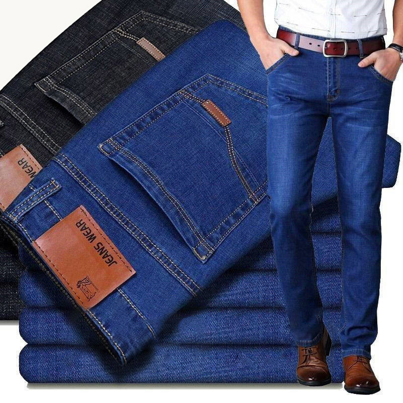 2024 New Stretch Fleece-Lined Padded High Waist Men's Jeans Men's Straight Loose Youth Men's Stall Clothing