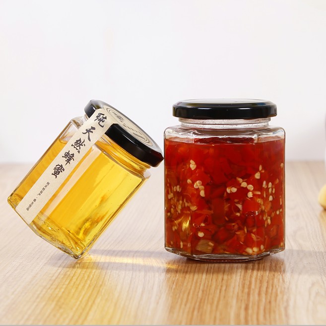 280ml辣椒酱六角秋梨膏玻璃瓶子半斤一斤装蜂蜜瓶密封罐牛肉酱瓶