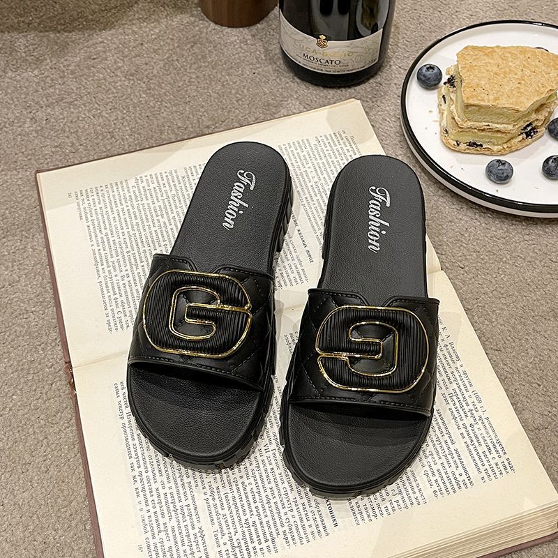 Women's Bowknot Slippers Summer Wear Internet Hot New Fashion Home Flat Non-Slip Fairy Style One-Word Sandals Soft Bottom