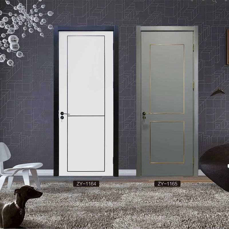 现代简约半开放风卧室套装门复合加金属条白色烤漆门家居平开门