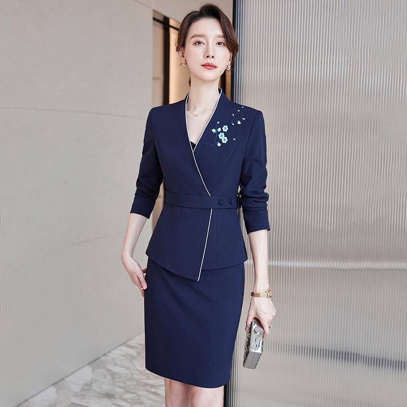职业装套装女春秋套裙订制前台酒店中国风礼仪定制西装销售工作服