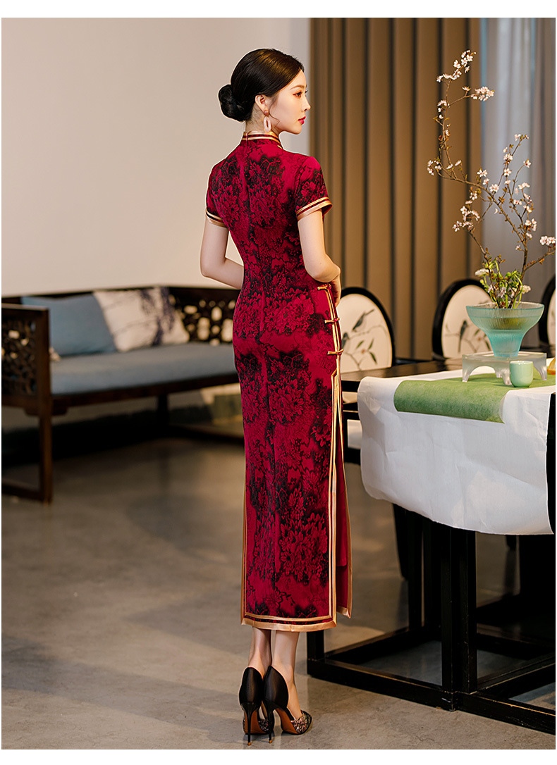 318古圣娇旗袍长款春夏新款改良显瘦新式宴会日常妈妈装连衣裙女
