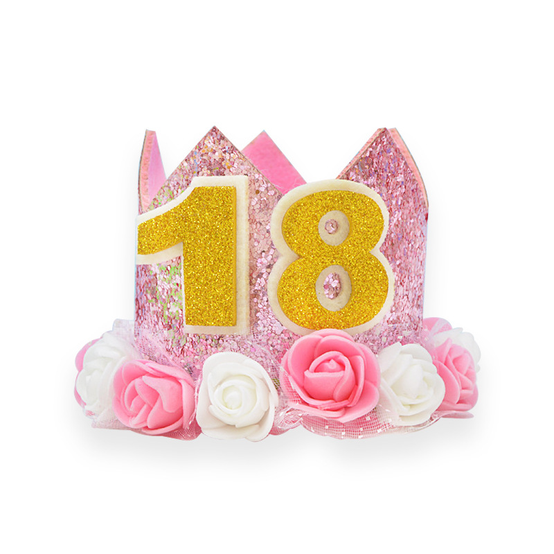 Wholesale Children's Birthday Hat Shiny Flower Crown Hat Baby Full-Year Birthday Party Decoration Gold Number Optional