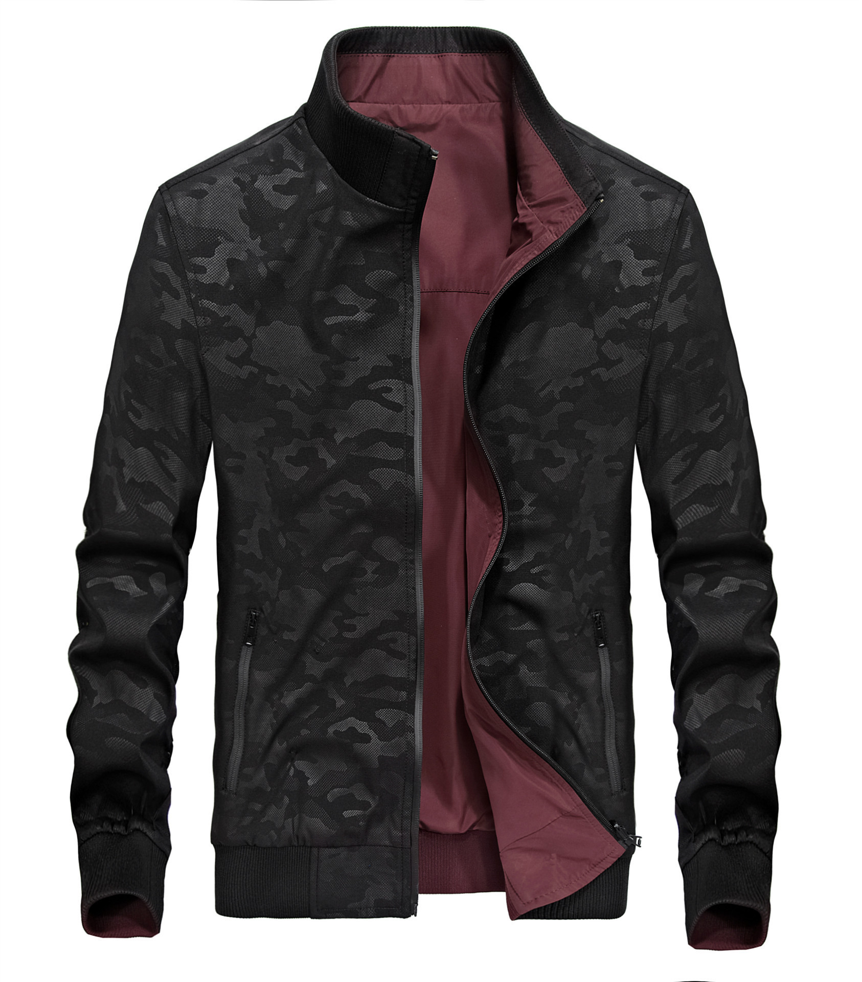 2017秋季新款男夹克男休闲短装双面穿立领男夹克外套薄58161-阿里巴巴