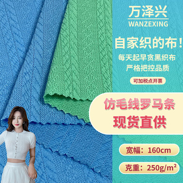仿毛线罗马条 宽条肌理感涤纶针织布 休闲t恤衫裤装提花面料现货
