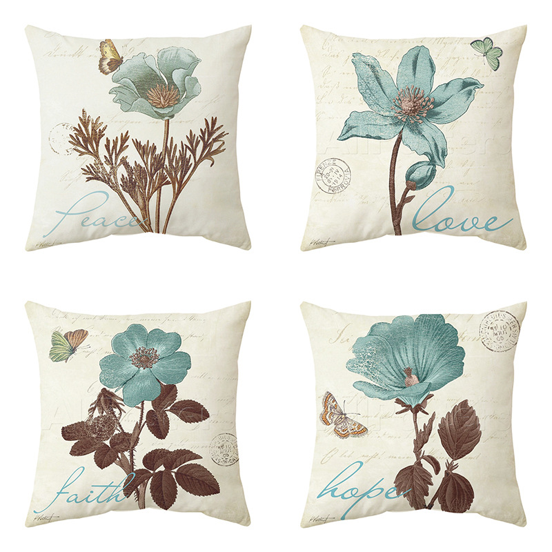 Amazon New Nordic Simple Ink Flower Linen Pillow Cover Cross-Border Pillow Combination Set Household Supplies