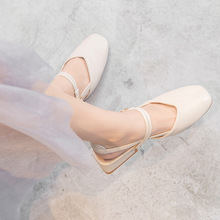 包头凉鞋女2023年夏季新款一字带粗跟仙女风中跟法式玛丽珍单鞋女