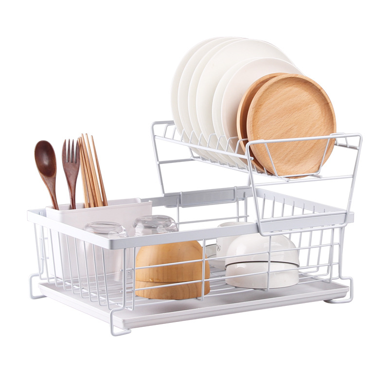 Kitchen Rack Household Countertop Dish Rack Draining Rack Japanese Multi-Functional Double-Layer White Dish Rack