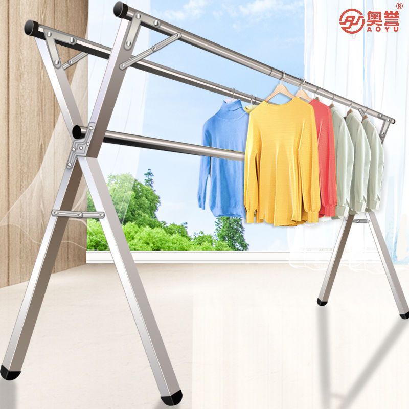 晾衣架落地折叠室内家用阳台晒被子神器室外晾衣服卧室凉伸缩式杆
