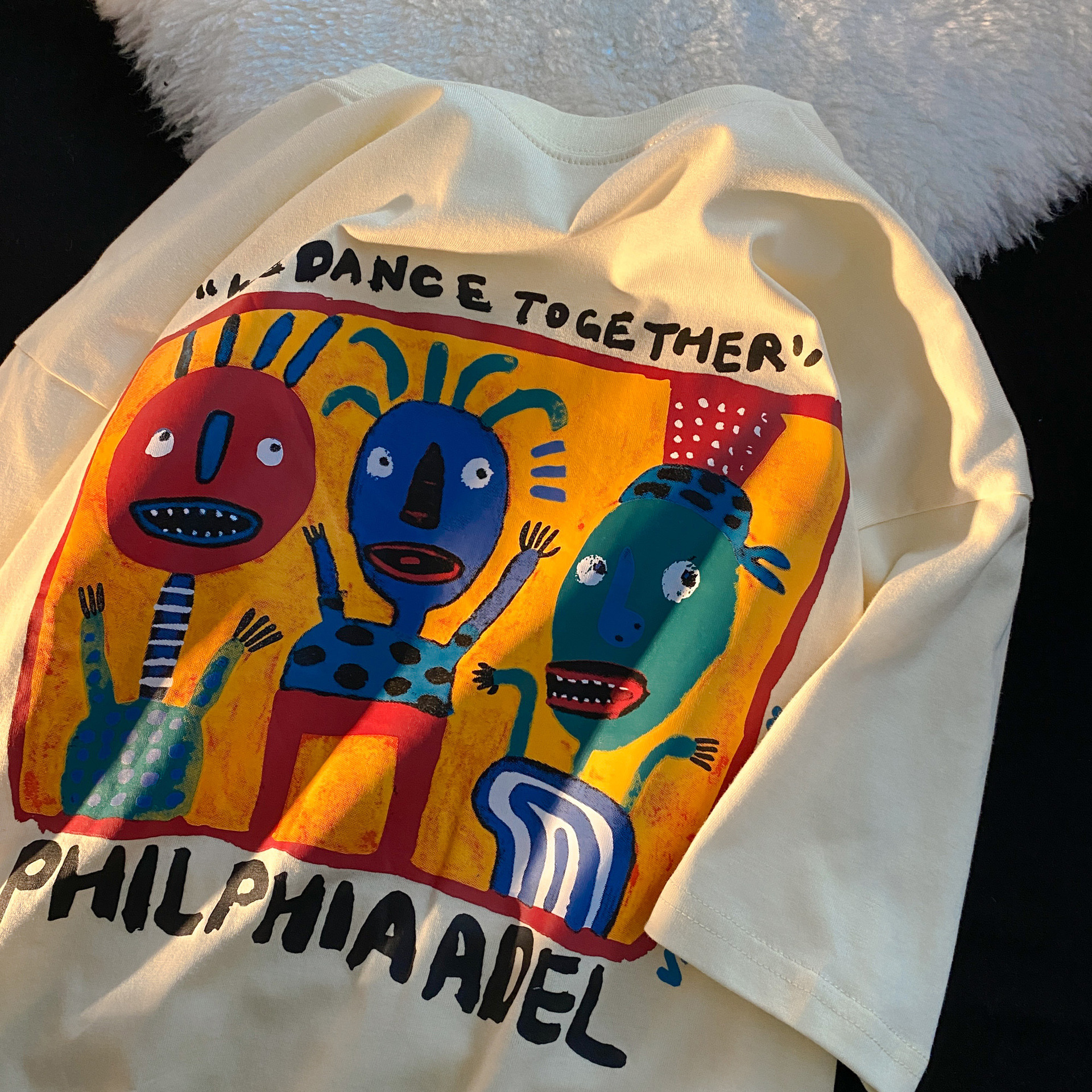 6535拉架棉)日系古着涂鸦抽象画短袖t恤女