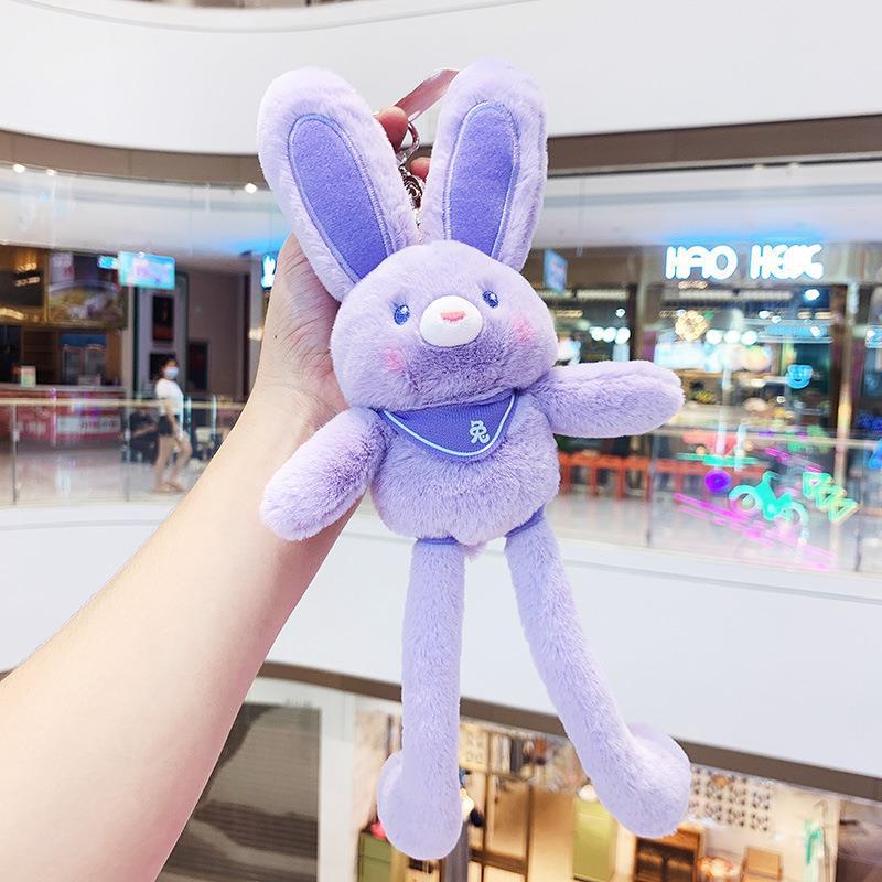 Pull Rabbit Wholesale Doll Hanging Ornament Keychain Cartoon Key Button Stretch Pendant Doll Schoolbag Key Ring Doll