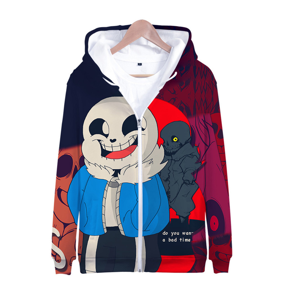 跨境新款 游戏周边传说之下sans印花夹克 男式拉链连帽衫一件代发