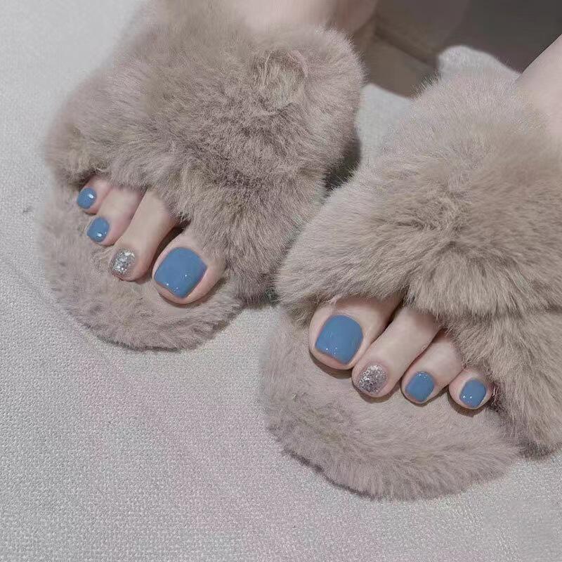 网红同款ins雾霾蓝银跳色脚趾甲 时尚流行脚指甲贴片美甲片现货
