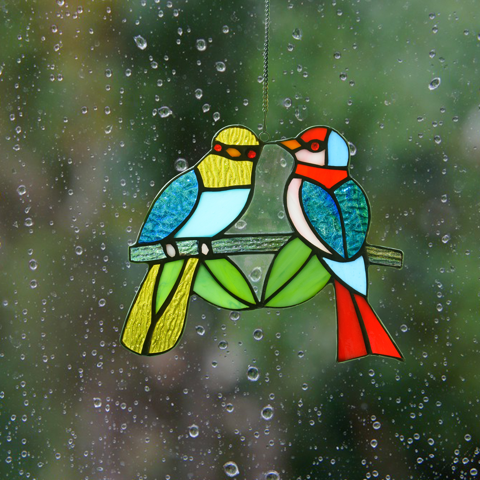 彩色玻璃画喜鹊小鸟挂件云母玻璃片拼图焊接艺术创意门窗墙壁装饰