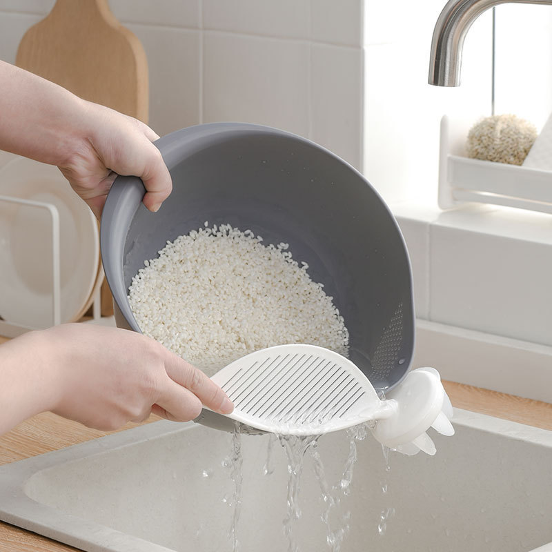 多功能厨房淘米神器沥水挡板洗米筛创意塑料家用手动搅拌棒淘米器
