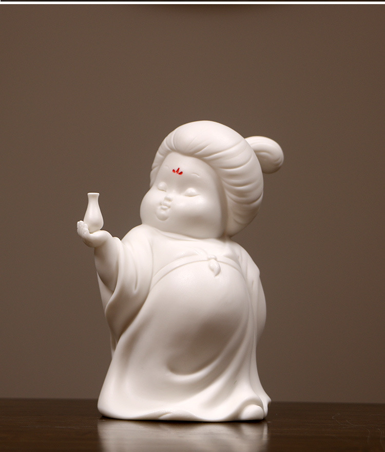 唐代仕女小胖妞青瓷人物摆件陶瓷工艺品新中式可爱简约酒柜装饰品