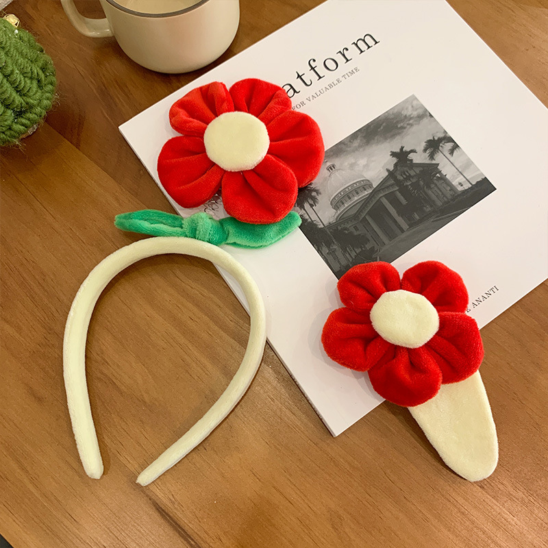 小红花发箍可爱花朵发箍网红搞怪洗脸毛绒头箍女防滑压发发卡头饰
