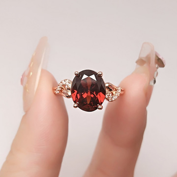 气质优雅仿大克拉鸽血红宝石戒指女 镀18k深石榴红彩宝指环银饰品