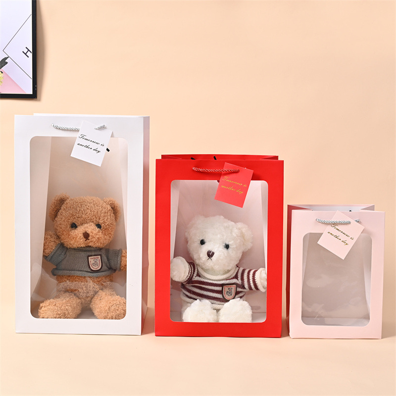 Transparent Window Handbag Teacher's Day Flower Packaging Gift Bag Gift Box Paper Packaging Bags Doll Gift Bag