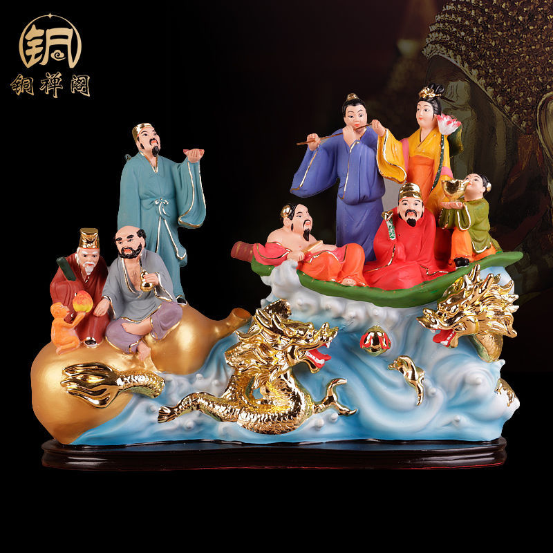 八仙过海神像吕洞宾铁拐李八仙何仙姑过海树脂佛像供奉摆件16英寸