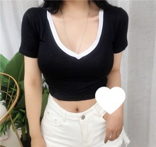 性感V领小心机紧身显瘦短款上衣夏季2024新款韩版修身短袖T恤女潮