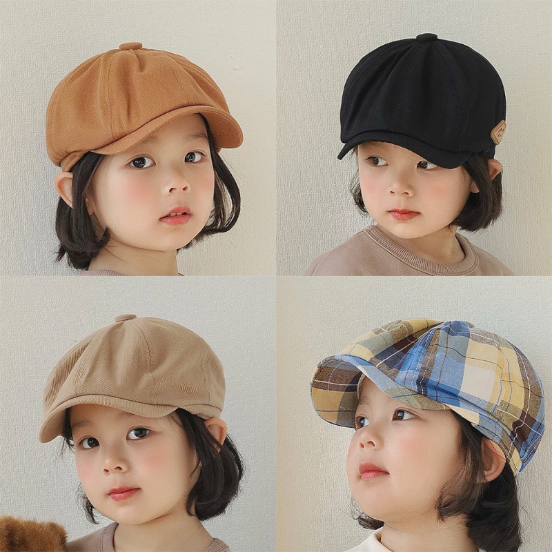 children‘s beret spring and autumn retro british letters reverse wear advance hats boys and girls all-match fashion hat bay hat