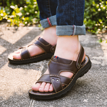 断码清仓凉鞋男士真皮夏季特价亏本处理拖鞋两用中老年爸爸沙滩鞋