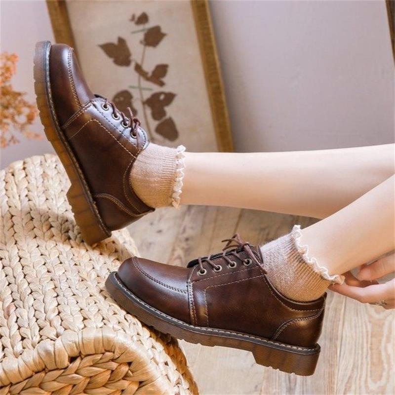 lady shoe Lace-up Leather Shoes for Women 2024 Preppy Style Retro Dress Mary Jane Women's Shoes New Spring and Autumn Shoes Women