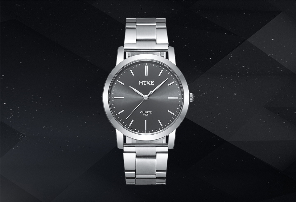 mike 米可简约情侣对表 休闲钢带表石英防水手表商务男士表条钉表