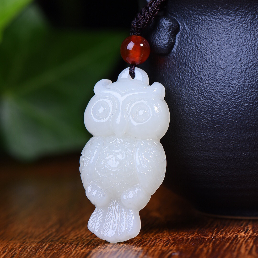 猫头鹰和田玉白玉吊坠英明神武吉祥鸟小鸮挂件 附赠证书工厂直销