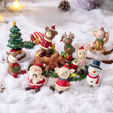 跨境diy圣诞微景观摆件 圣诞节气氛布置装饰树脂可爱动物盲盒礼物