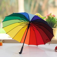 厂家批发16K直杆彩虹伞 长柄自动雨伞 创意礼品广告雨伞