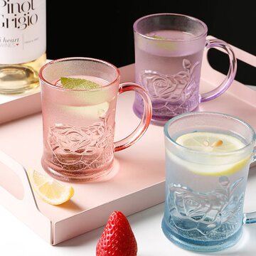 六只装耐热家用彩色玻璃杯喝水杯子夏季水杯套装啤酒杯客厅饮料杯